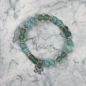 Elegant Silver and Green Beaded Bracelet - Fluorite and Amazonite